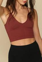 Load image into Gallery viewer, Seamless Ribbed V Neck Spaghetti Brami  Plunged back  1/4&quot; thick straps  Burgundy
