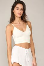 Load image into Gallery viewer, Seamless Ribbed V Neck Spaghetti Brami  Plunged back  1/4&quot; thick straps  Cream  
